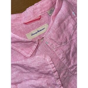 Tommy Bahama 100% Linen Shirt Men L Pink Short Sleeve Button Down Lightweight